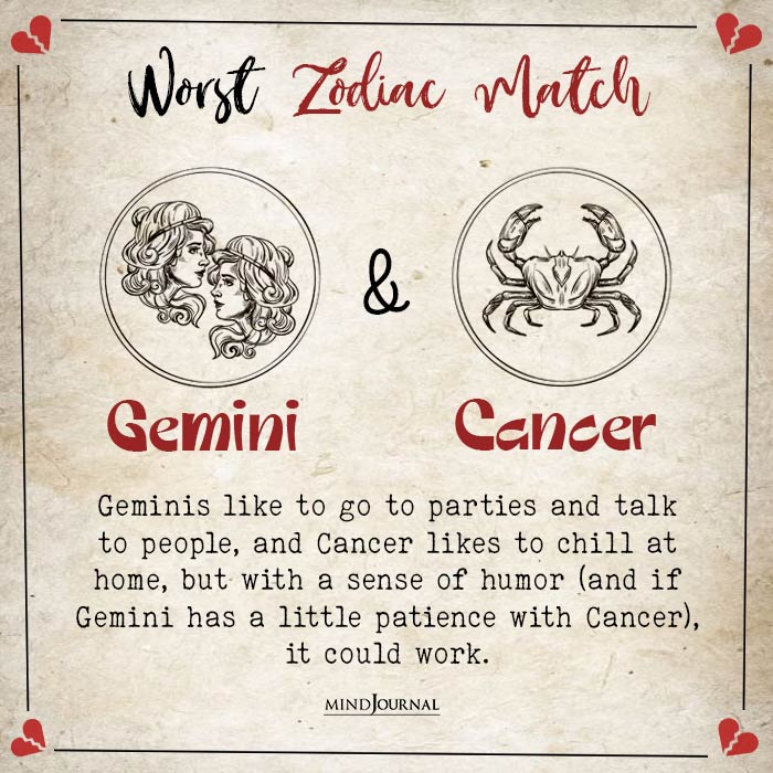 Your Worst Zodiac Match gemini cancer