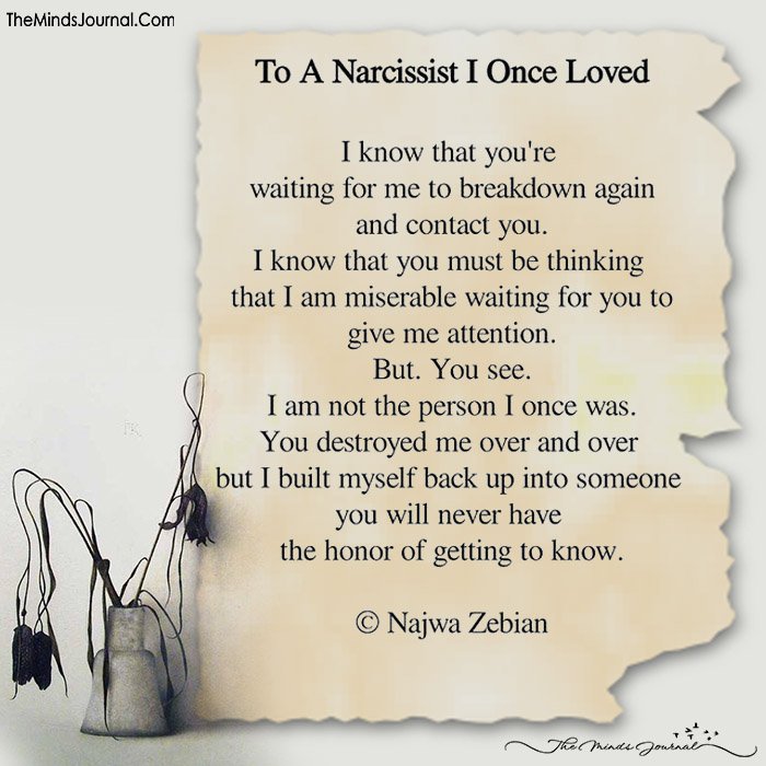 To A Narcissist I Once Loved - I know That You're Waiting For Me To Breakdown Again.