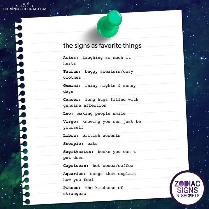 The Zodiac Signs As Favorite Things