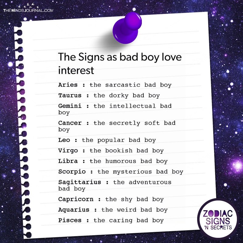 The Signs as Bad Boy Love Interest
