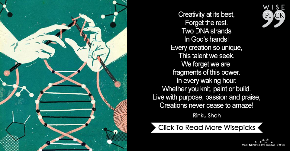Two DNA strands In God's hands! Every creation so unique, This talent we seek