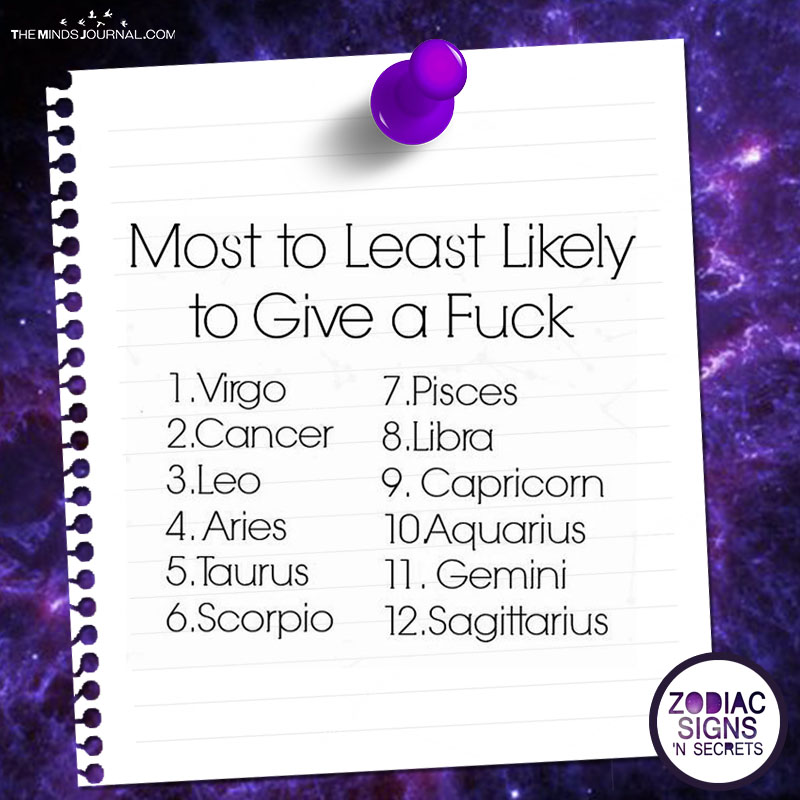 Most To Least Likely To Give A Fuck
