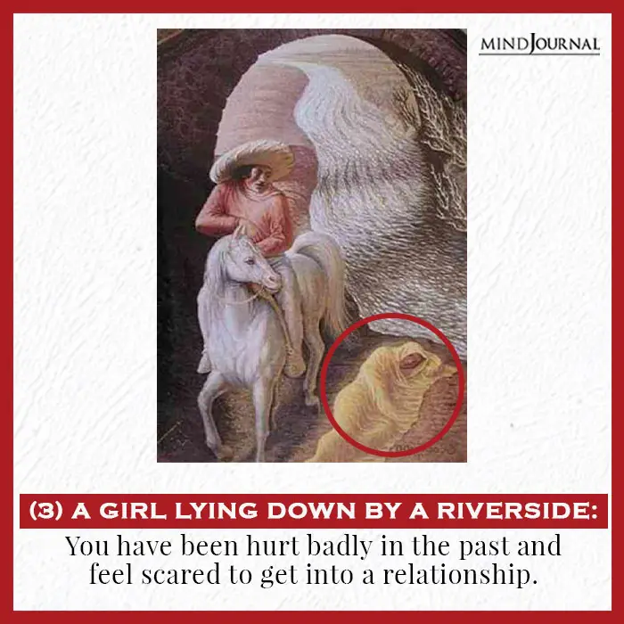 girl lying down by the riverside optical illusion personality test