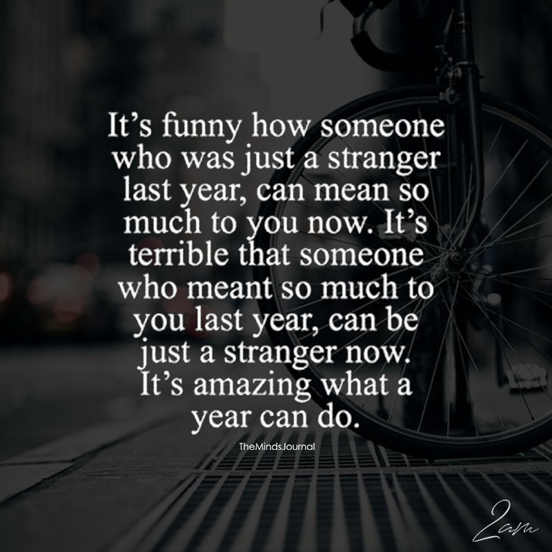 It's Funny How Someone Who Was Just A Stranger Last Year, Can Mean So Much To You Now