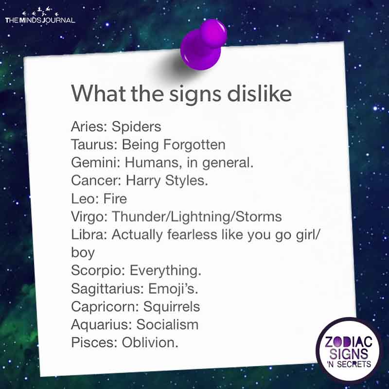 What The Signs Dislike