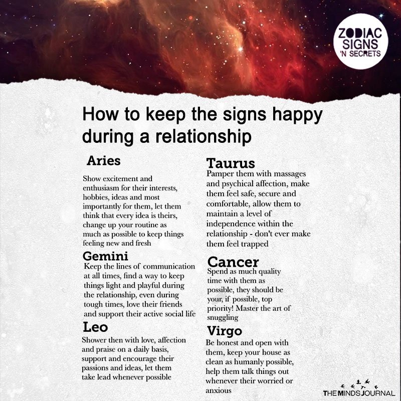 How To Keep The Signs Happy During A Relationship