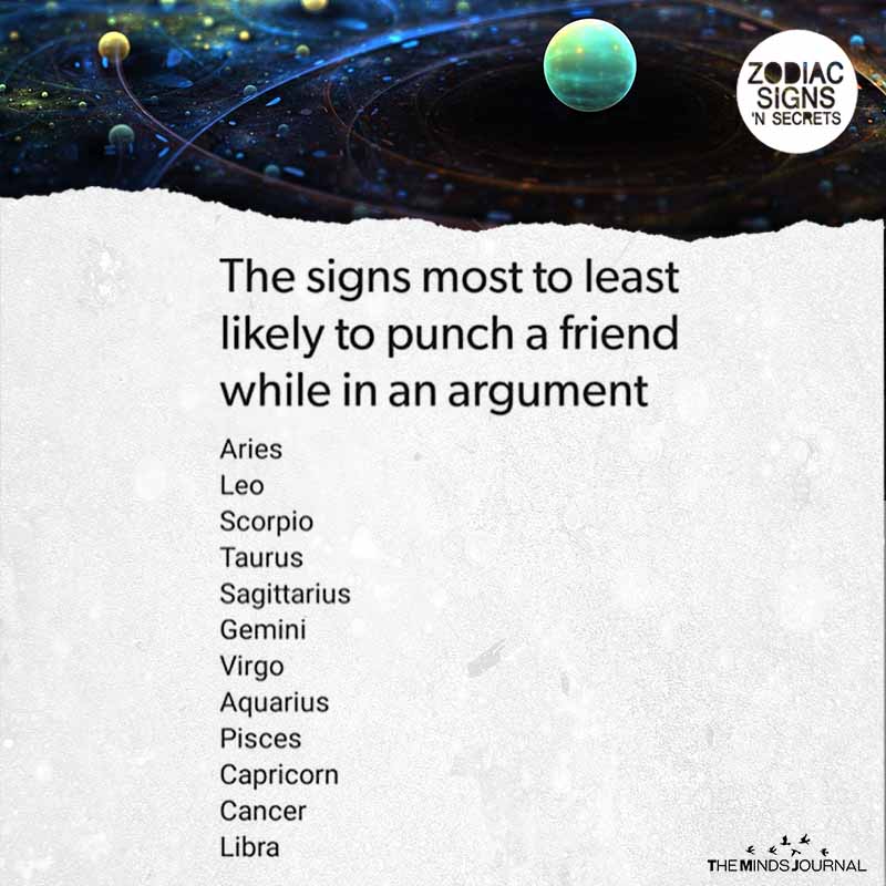 The Signs Most To Least Likely To Punch A Friend While In An Argument