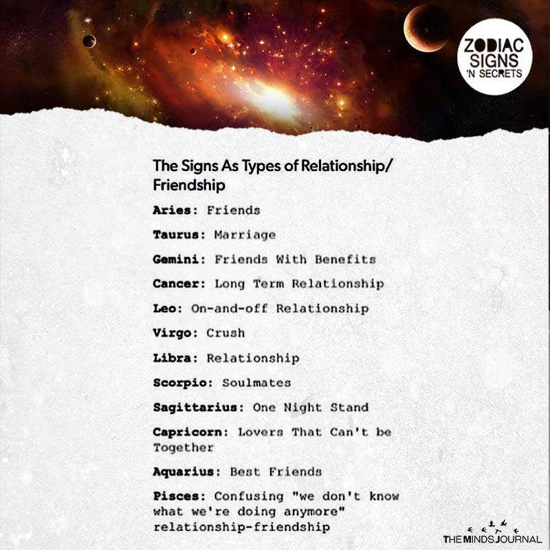 The Signs As Types Of RelationshipFriendship