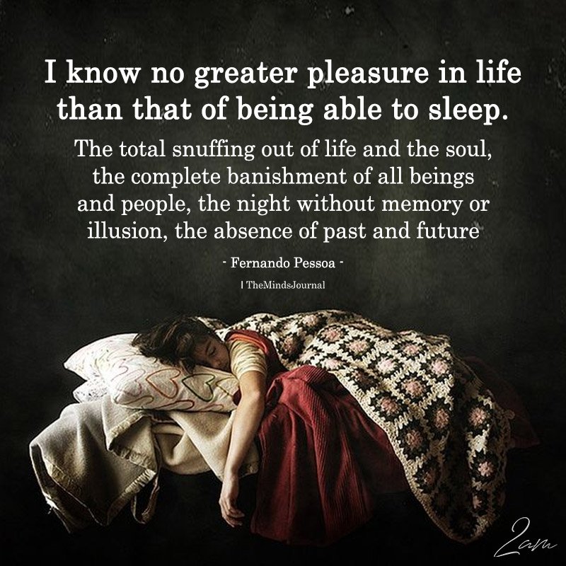 I Know No Greater Pleasure In Life Than That Of Being Able To Sleep