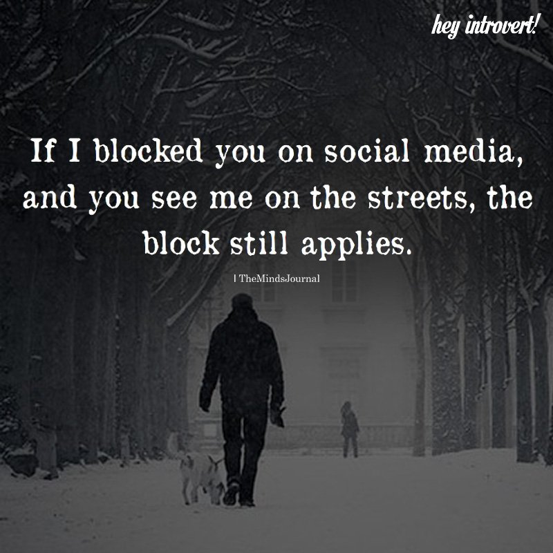 If I blocked you on social media and you see me in the streets, the block s...