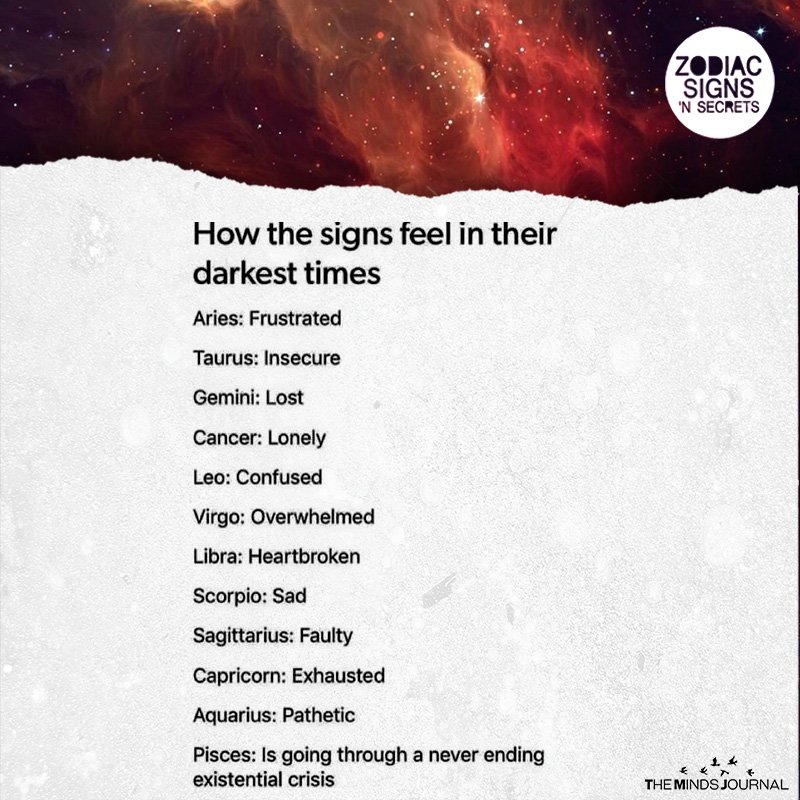 How The Signs Feel In Their Darkest Times