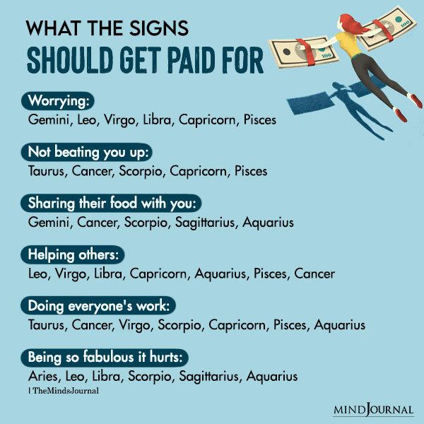 What The Zodiac Signs Should Get Paid For
