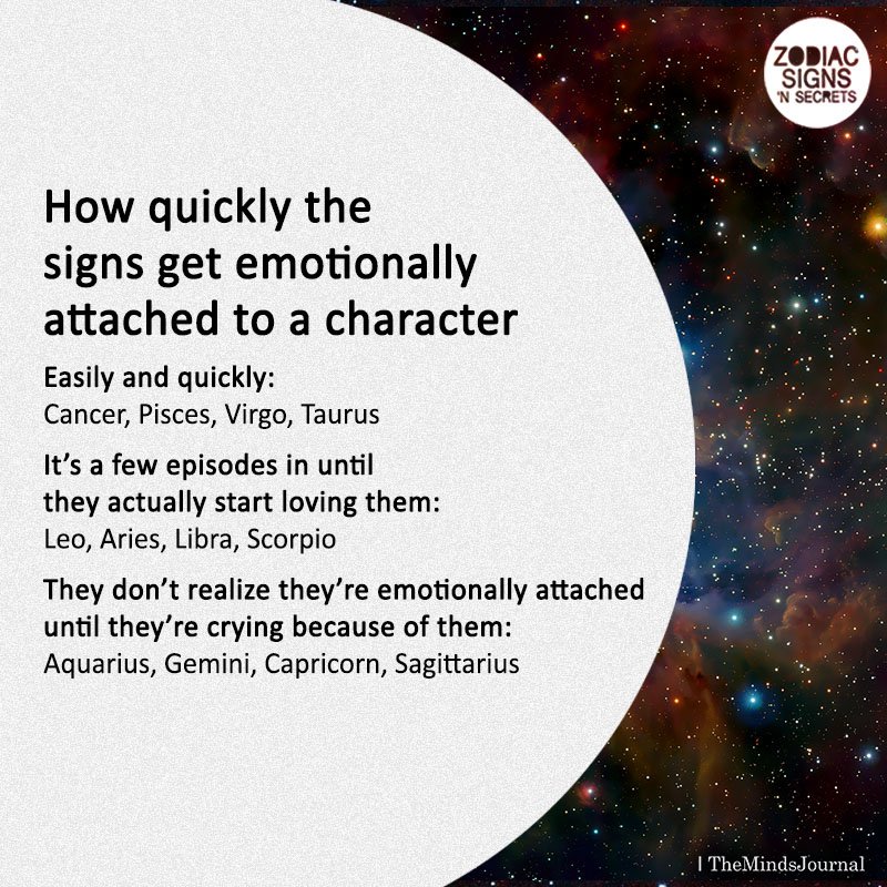 How Quickly The Signs Get Emotionally Attached To A Character