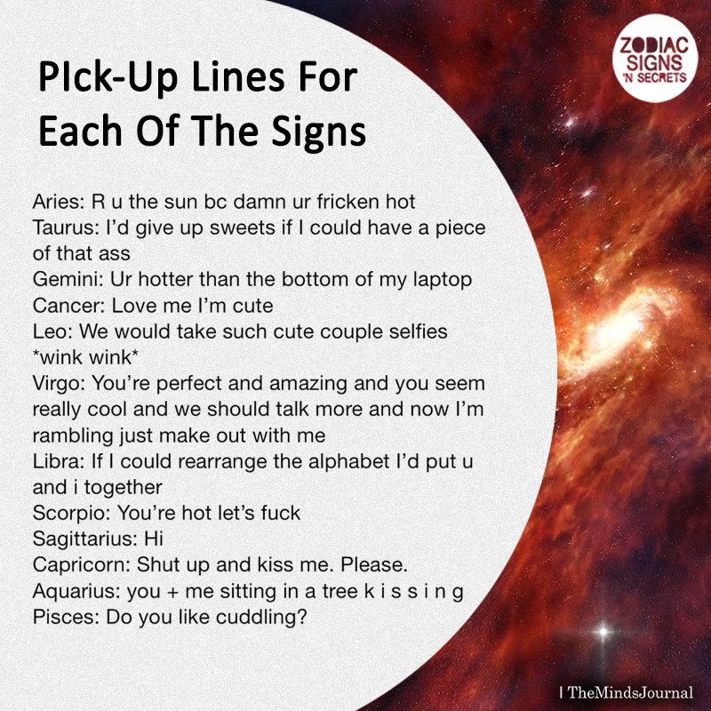 Pick-Up Lines For Each Of The Signs