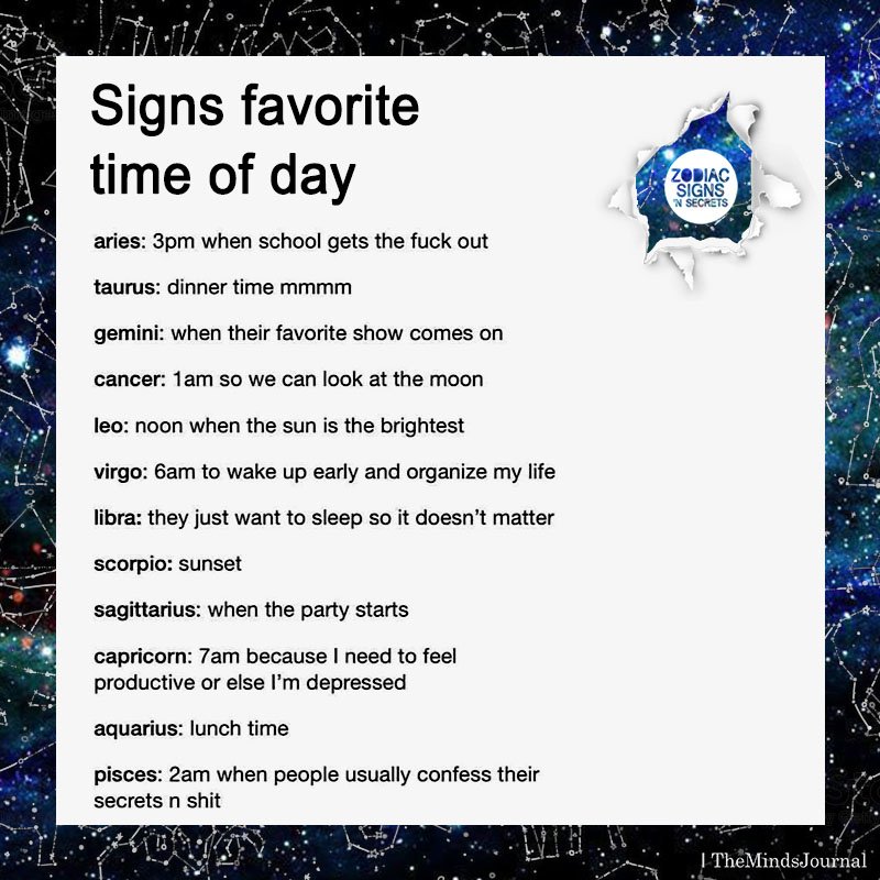 Signs Favorite Time Of Day
