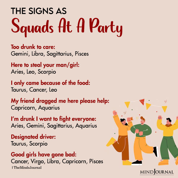 The Zodiac Signs As Squads At A Party