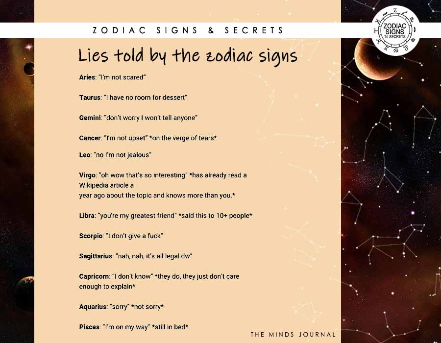 Lies Told By The Zodiac Signs