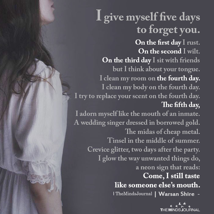 i give myself five days to forget you