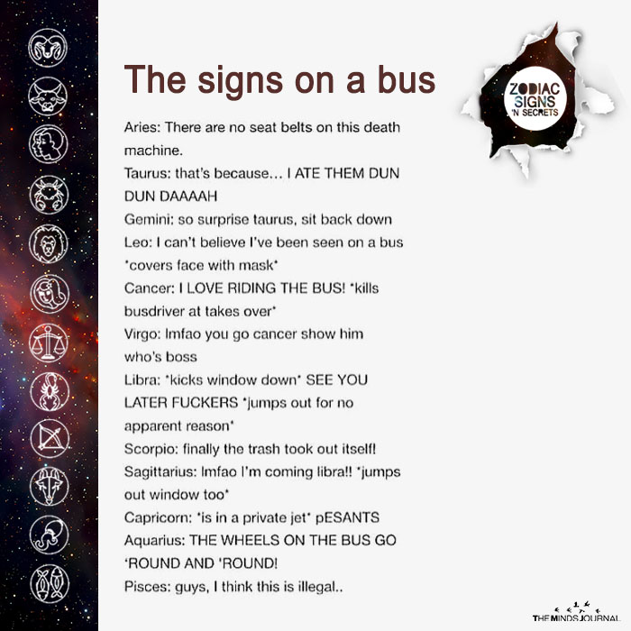 the signs on a bus