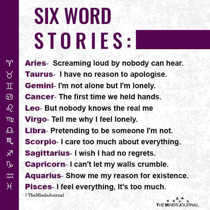Zodiac Signs As SIX-Word STORIES
