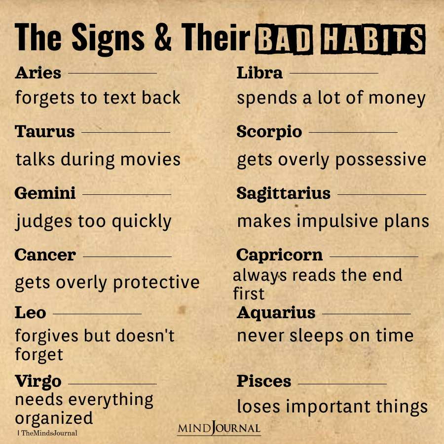 Zodiac Signs And Their Bad Habits