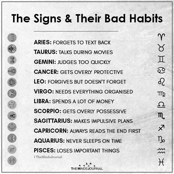 The Signs & Their Bad Habits ARIES: FORGETS TO TEXT BACK