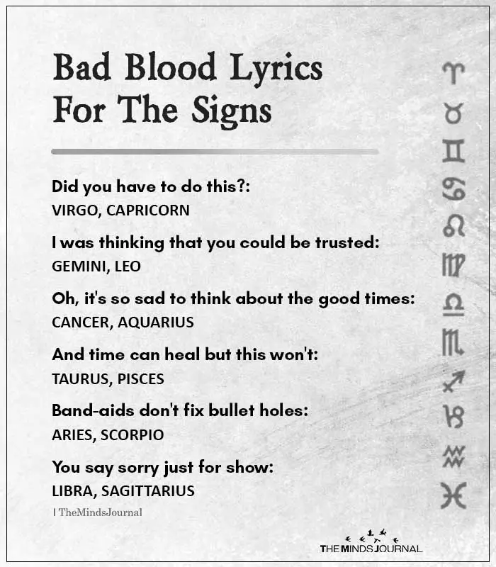 Bad Blood Lyrics For The Signs