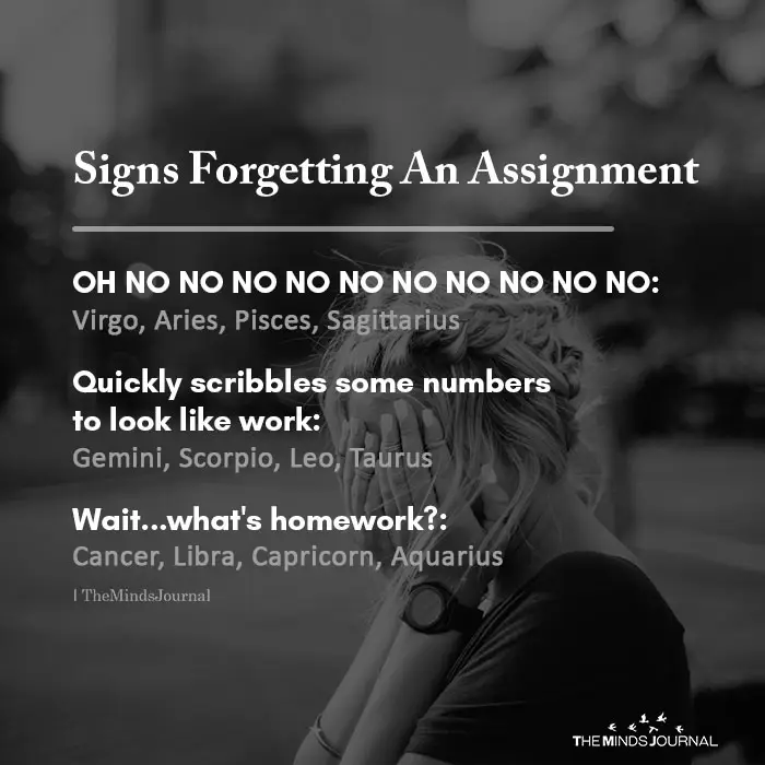 Signs forgetting an assignment