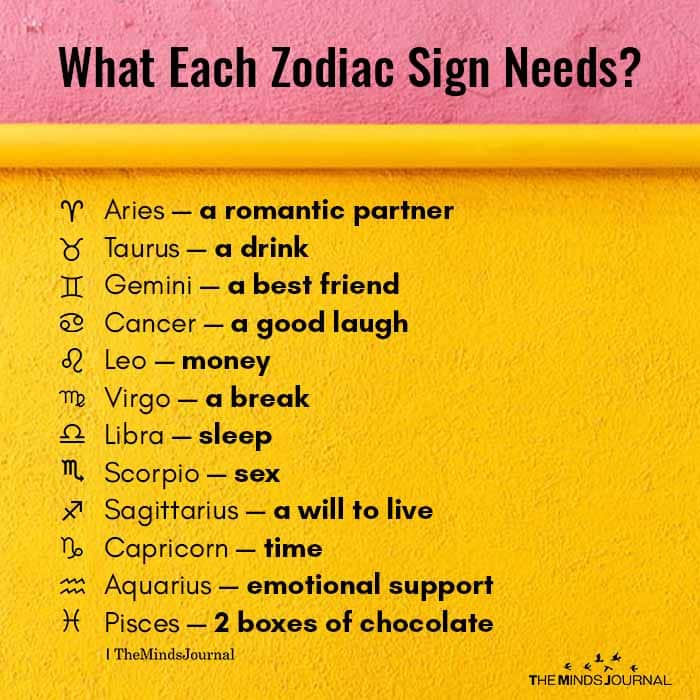 What Each Zodiac Sign Needs