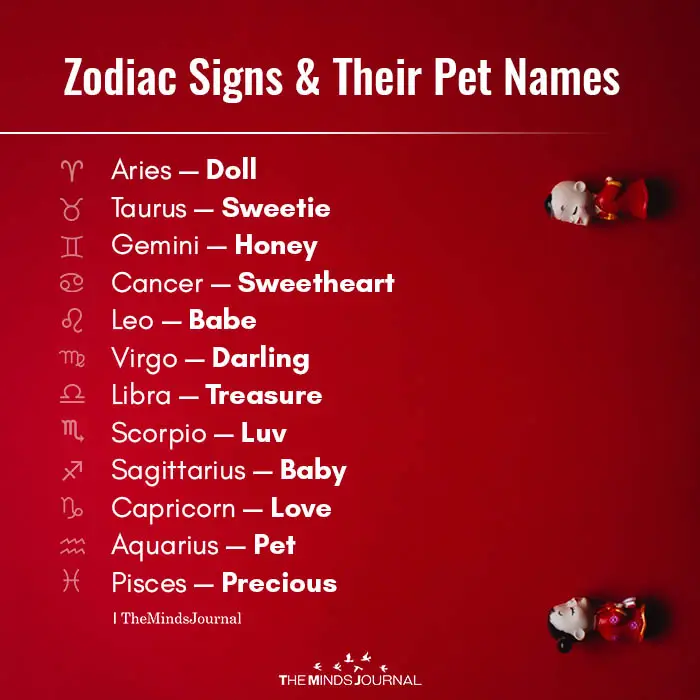 Zodiac Signs And Their Pet Names