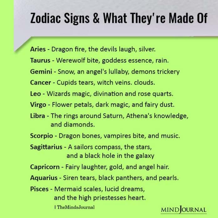 Zodiac Signs And What They're Made Of