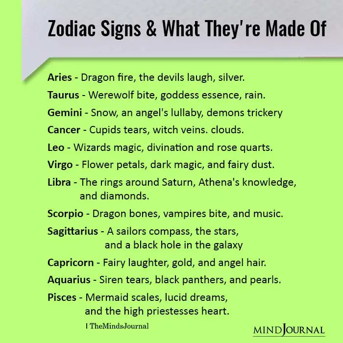 Zodiac Signs And What They’re Made Of
