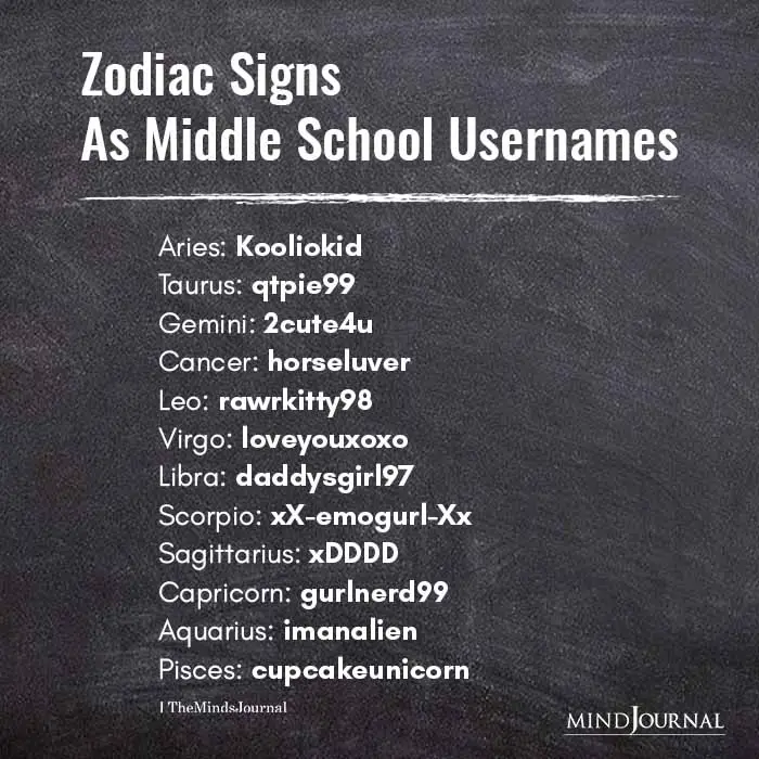 Zodiac Signs As Middle School Usernames