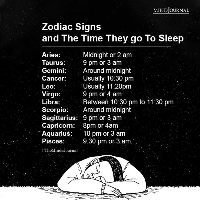 Zodiac Signs And When They Go To Sleep