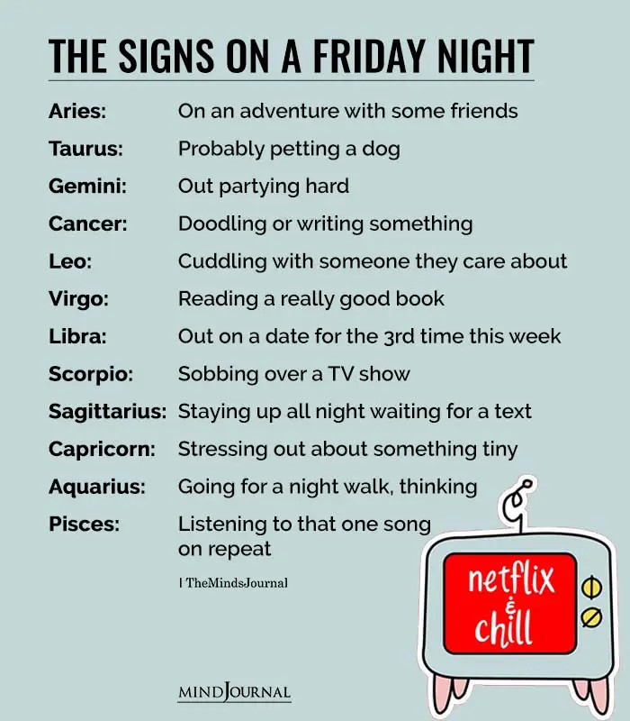What The Zodiac Signs Will Be Doing On A Friday Night