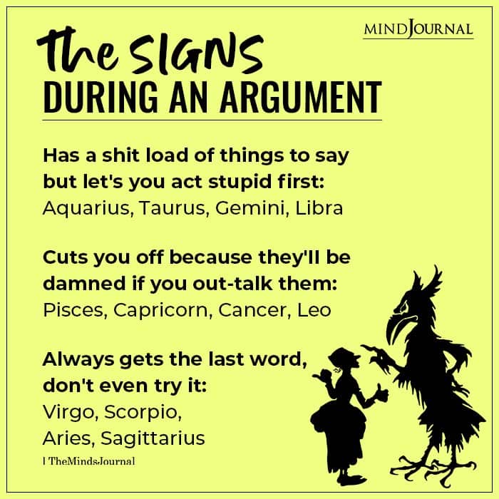 The Zodiac Signs During An Argument
