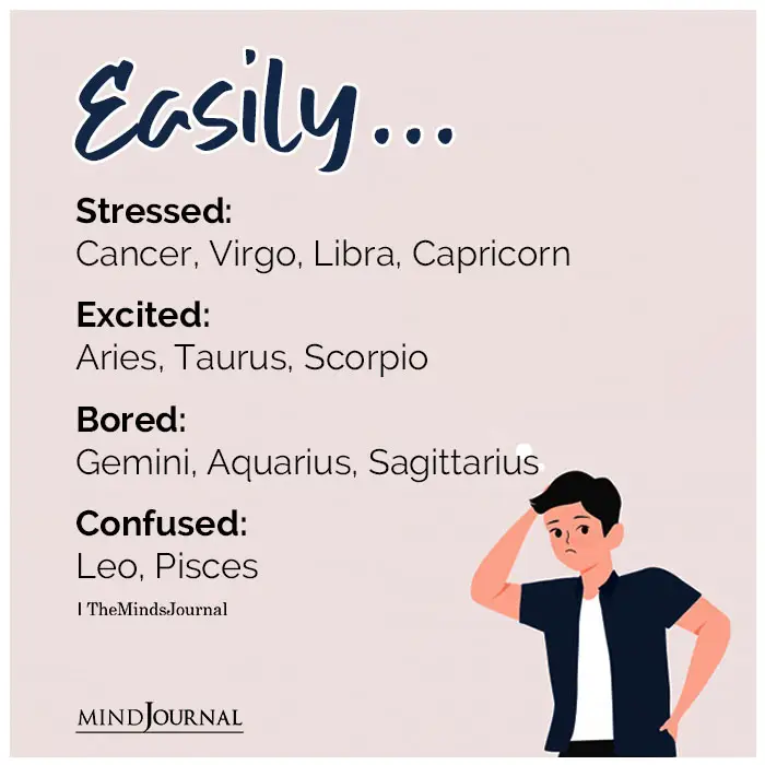 Zodiac Signs Easily Stressed Vs Excited Vs Bored Vs Confused