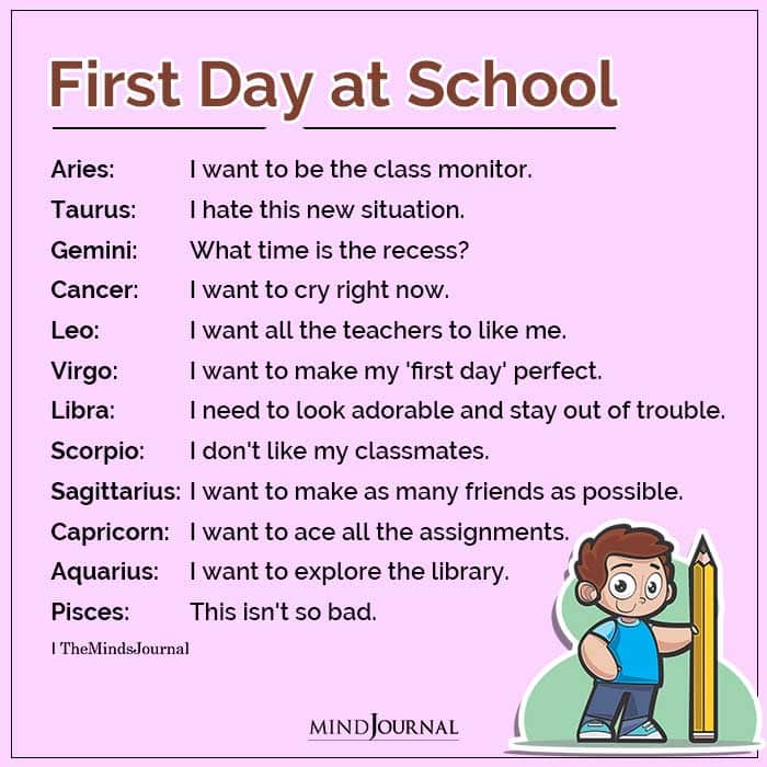 Zodiac Signs First Day At School Thoughts