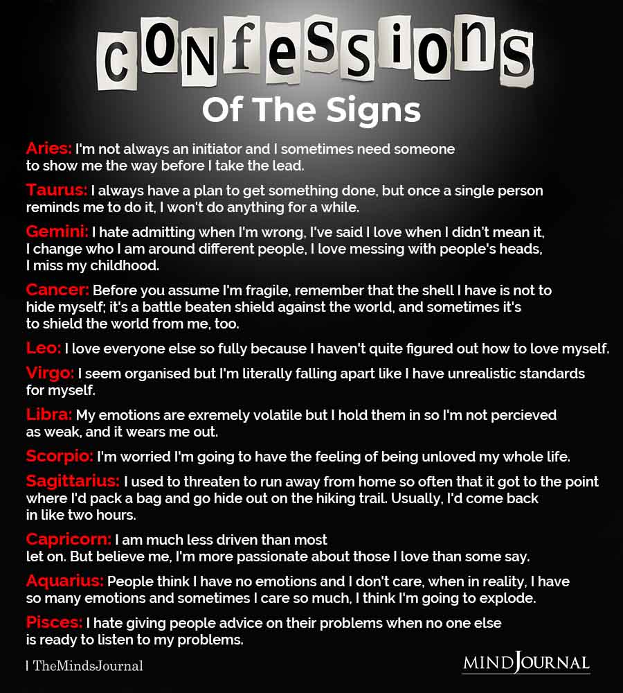 Confessions Of The Zodiac Signs