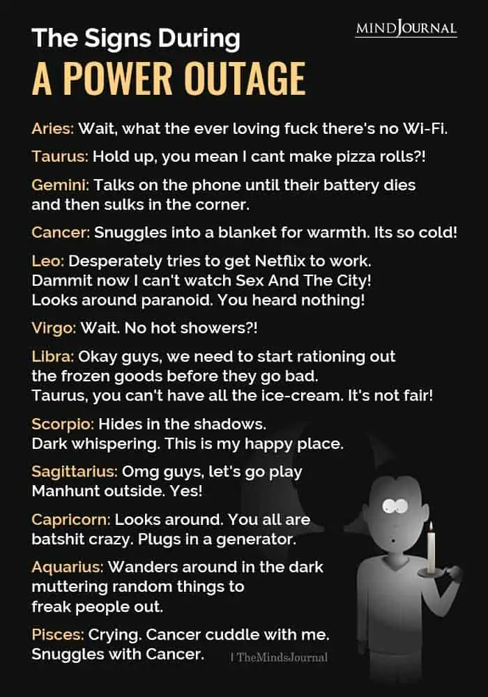 The Zodiac Signs During A Power Outage