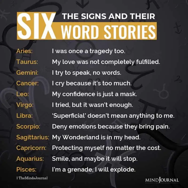 The Zodiac Signs And Their Six Word Stories
