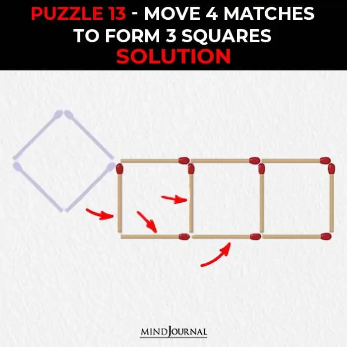 Matchstick Puzzles Test Logic Skills move four sticks form three squares solution