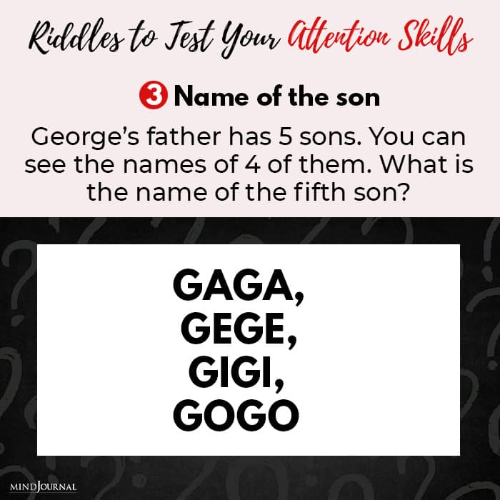 Riddles Test Attention Skills name of son