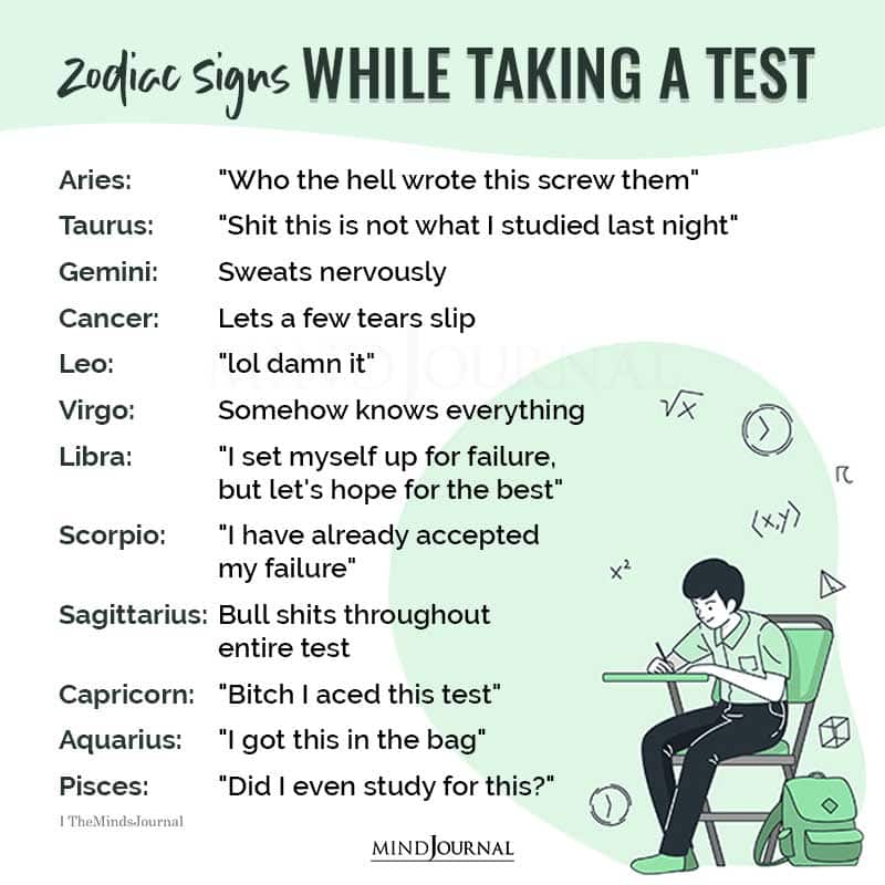 Zodiac Signs While Taking A Test
