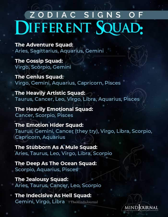 Zodiac Signs and Different Squads