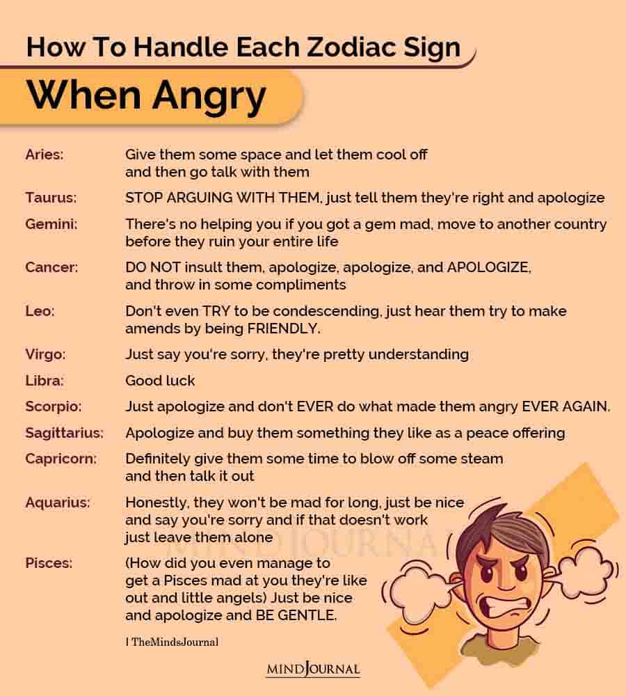 how to handle the zodiac signs when they are angry