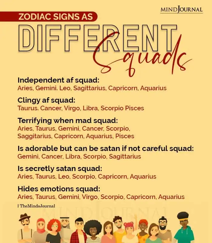 zodiac signs as different squads