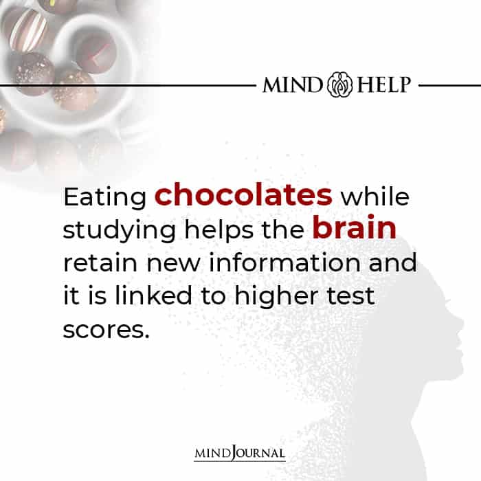 Eating chocolates while studying helps the brain retain new information and it is linked to higher test scores