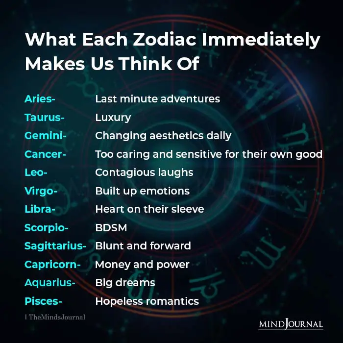 What Each Zodiac Sign Immediately Makes Us Think Of
