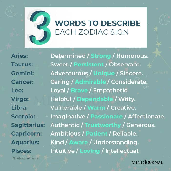 3 Words To Describe Each Zodiac Sign
